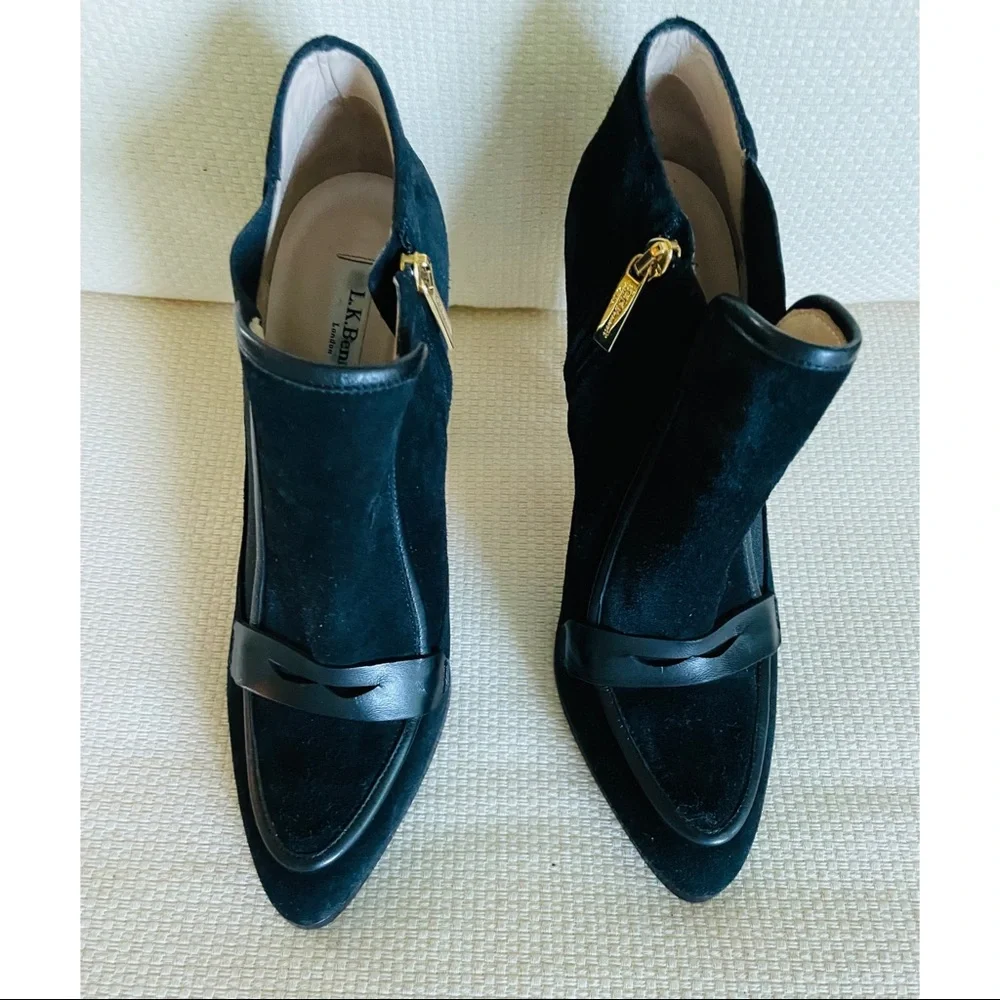 L.K. BENNETT Suede Leather Black Booties Shoes Size 39